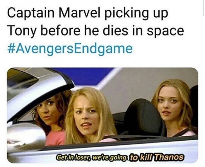 black widow endgame memes - Captain Marvel picking up Tony before he dies in space Getinloser wetegoing to kill Thanos