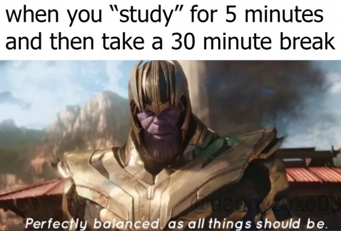 memes - perfectly balanced meme - when you "study" for 5 minutes and then take a 30 minute break Perfectly balanced, as all things should be.