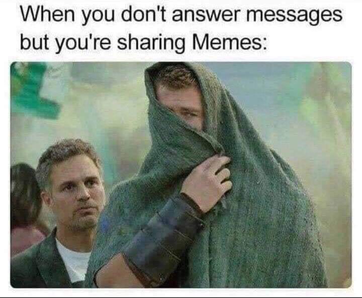 funny memes - thor ragnarok memes - When you don't answer messages but you're sharing Memes