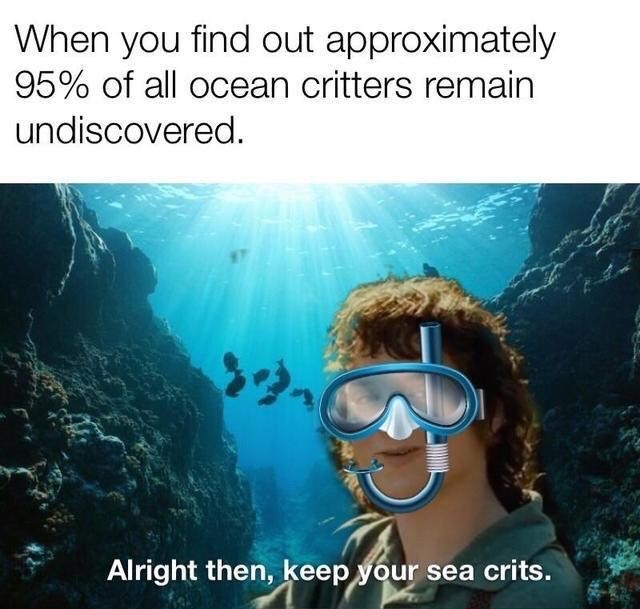 meme keep your sea crits meme - When you find out approximately 95% of all ocean critters remain undiscovered. Alright then, keep your sea crits.
