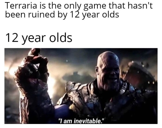 hulk memes endgame - Terraria is the only game that hasn't been ruined by 12 year olds 12 year olds "I am inevitable."