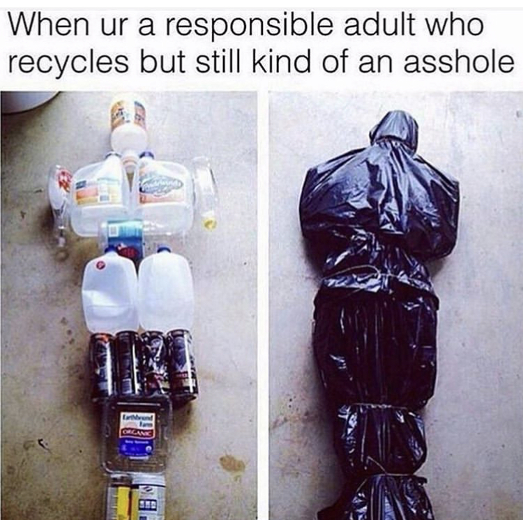 responsible adult meme - When ur a responsible adult who recycles but still kind of an asshole
