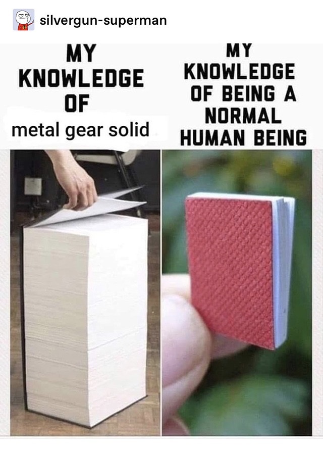 minecraft crafting recipes meme - silvergunsuperman My Knowledge Of My Knowledge Of Being A Normal Human Being metal gear solid