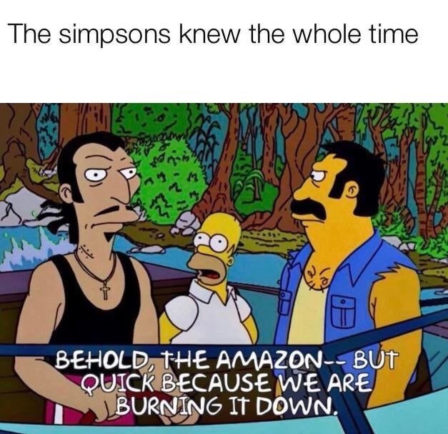 sushi - The simpsons knew the whole time Behold, The Amazon But Quick Because We Are Burning It Down.