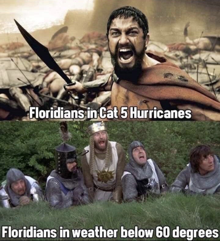 floridians in cat 5 hurricane meme - Floridians in Cat 5 Hurricanes Floridians in weather below 60 degrees