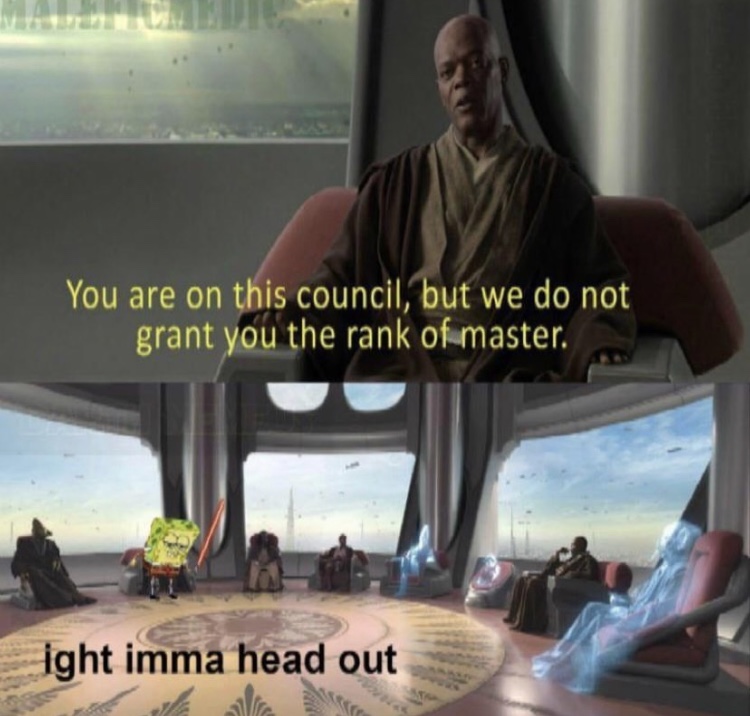 jedi council - You are on this council, but we do not grant you the rank of master. ight imma head out