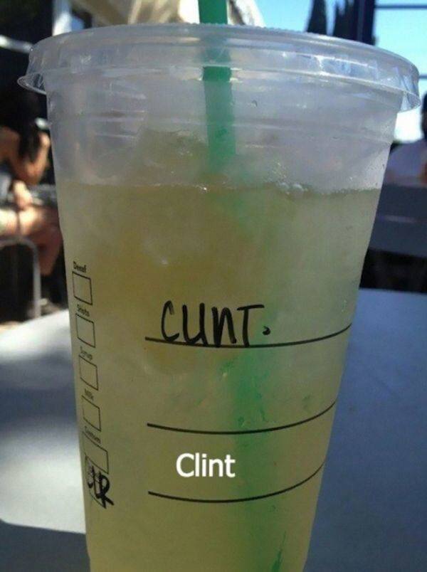 starbucks name fail - Cunt Zool Clint