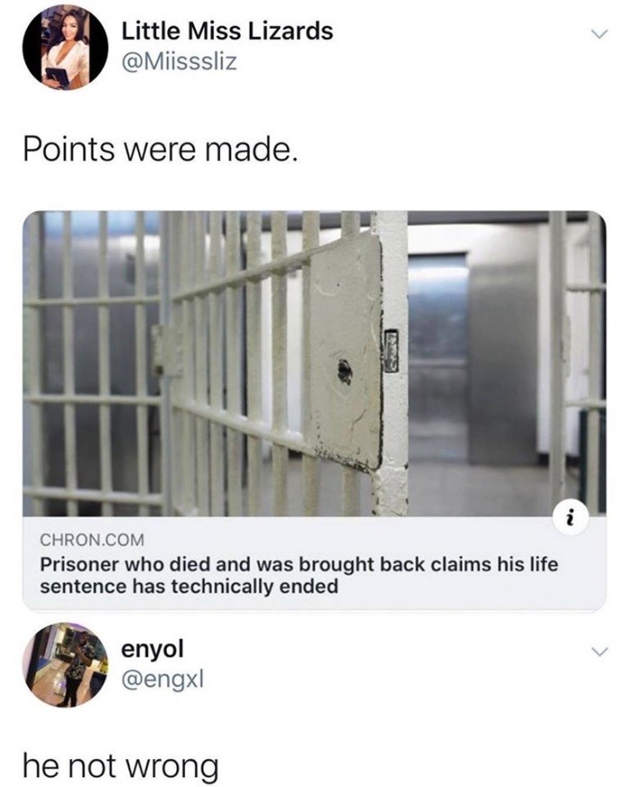 garth prison - Little Miss Lizards Points were made. Chron.Com Prisoner who died and was brought back claims his life sentence has technically ended enyol he not wrong