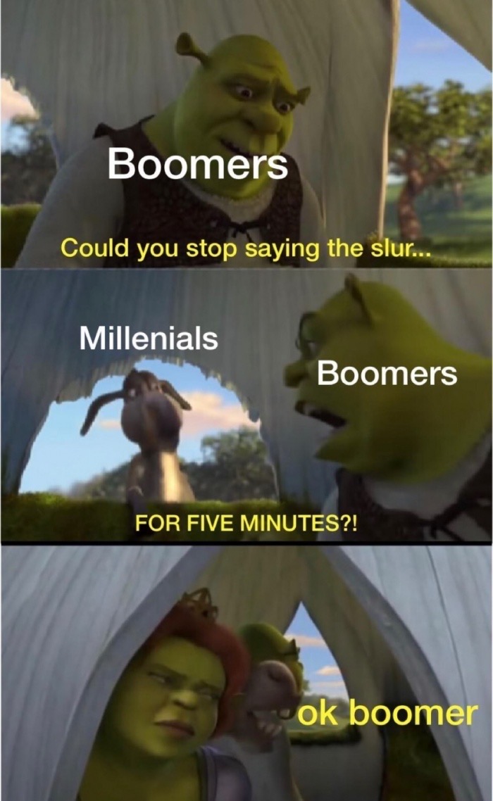 governor nighthill meme - Boomers Could you stop saying the slur... Millenials Boomers For Five Minutes?! ok boomer