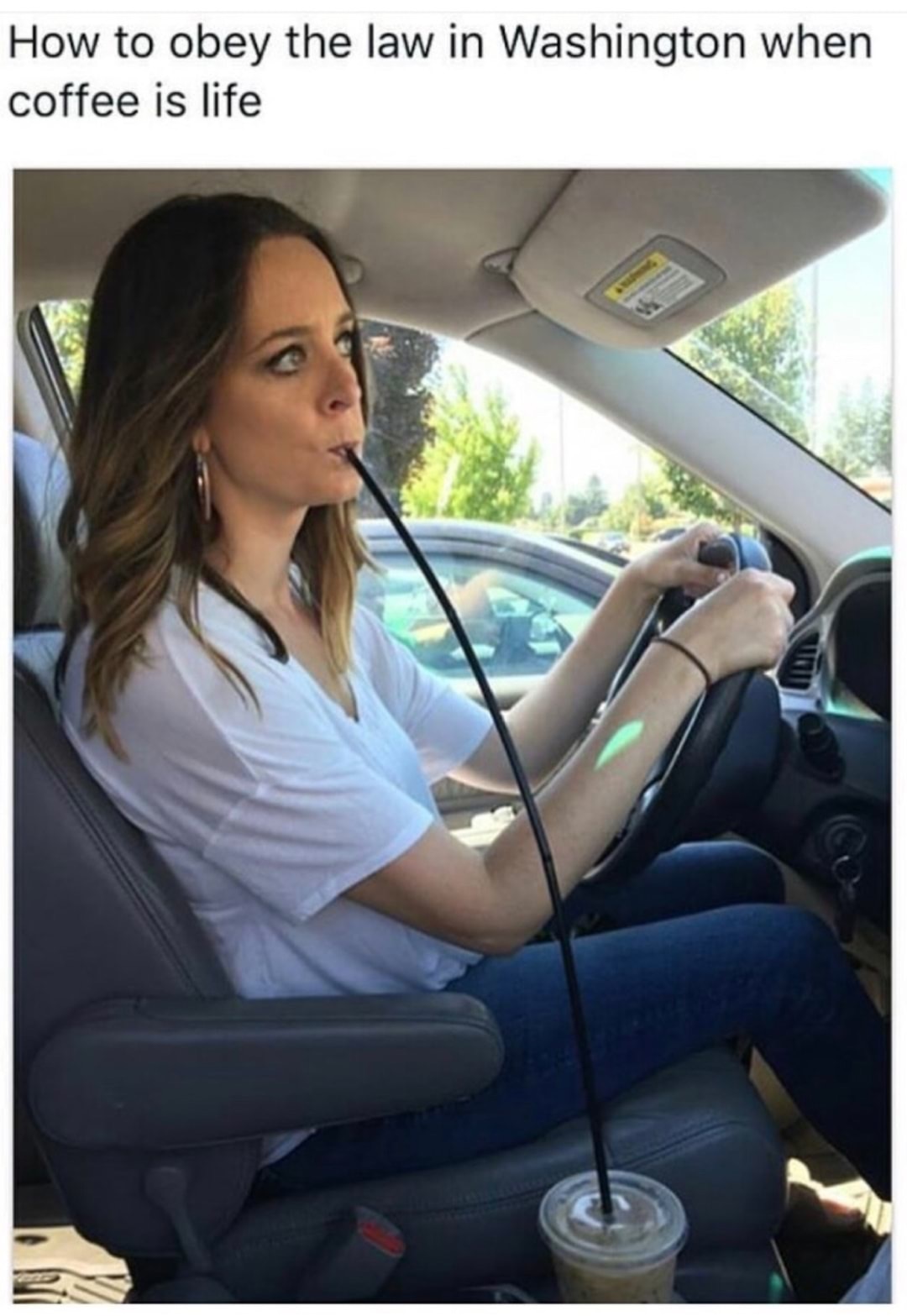 distracted driving meme - How to obey the law in Washington when coffee is life