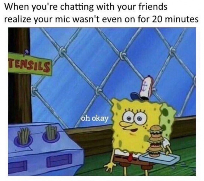 spongebob memes - When you're chatting with your friends realize your mic wasn't even on for 20 minutes Tensils oh okay
