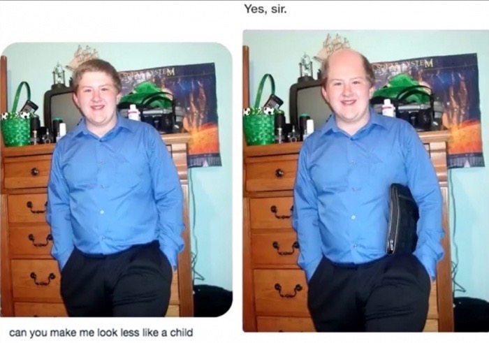 james fridman photoshop twitter - Yes, sir. can you make me look less a child