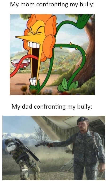 cartoon - My mom confronting my bully My dad confronting my bully