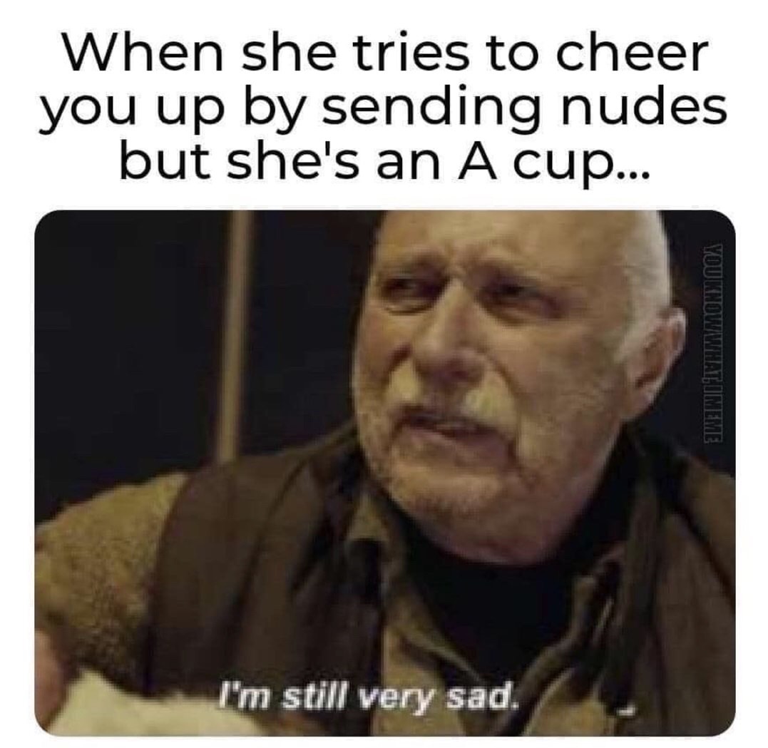 photo caption - When she tries to cheer you up by sending nudes but she's an A cup... You Know What Imeme I'm still very sad.