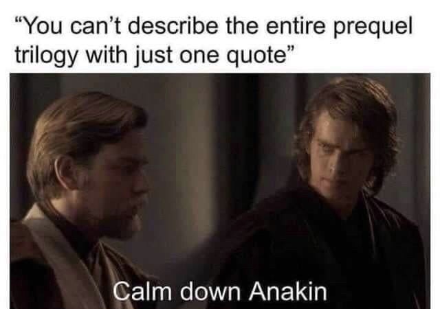 star wars prequel memes - "You can't describe the entire prequel trilogy with just one quote" Calm down Anakin