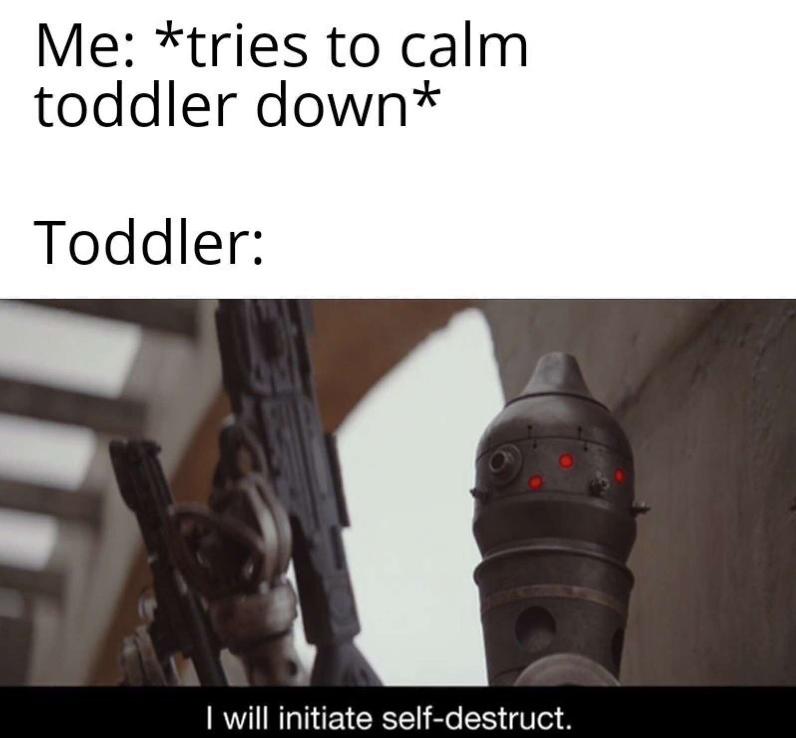 Humour - Me tries to calm toddler down Toddler I will initiate selfdestruct.