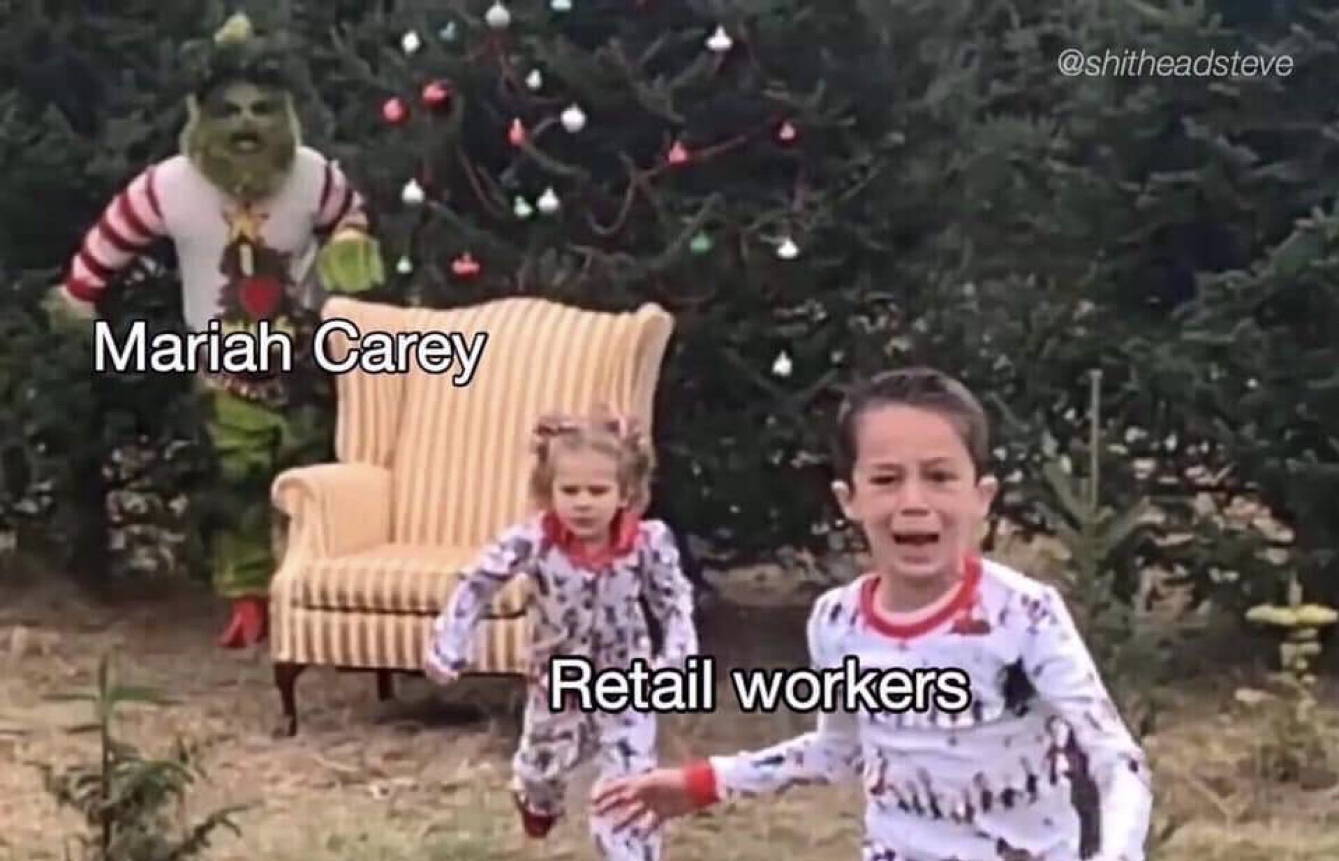 grinch scares kids - Mariah Carey Retail workers