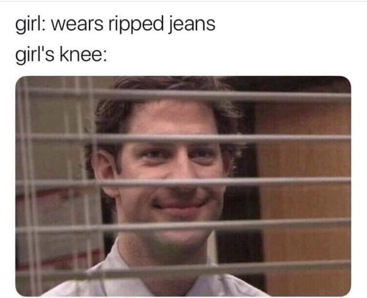 steve and peggy endgame meme - girl wears ripped jeans girl's knee