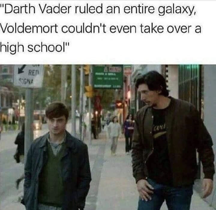 kylo ren harry potter meme - "Darth Vader ruled an entire galaxy, Voldemort couldn't even take over a high school" Ret Signa