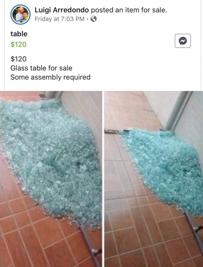 glass table assembly required - Luigi Arredondo posted an item for sale. Friday at . table $120 $120 Glass table for sale Some assembly required