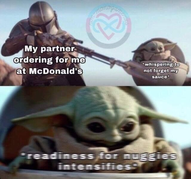 baby yoda meme ita - My partner ordering for me at McDonald's 'whispering to not forget my sauce for cogies intensifies