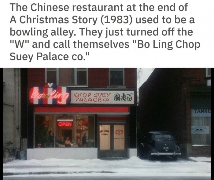 christmas story chop suey palace - The Chinese restaurant at the end of A Christmas Story 1983 used to be a bowling alley. They just turned off the "W" and call themselves "Bo Ling Chop Suey Palace co." Chop Svey Palace co Tanne Open Boling