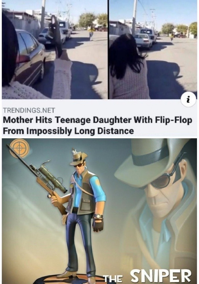 sniper meme - Trendings.Net Mother Hits Teenage Daughter With FlipFlop From Impossibly Long Distance The Sniper