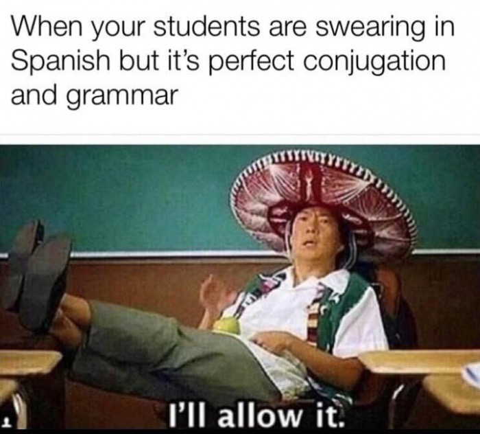 ill allow it meme - When your students are swearing in Spanish but it's perfect conjugation and grammar Yuytytyy Yyyid Uu I'll allow it.
