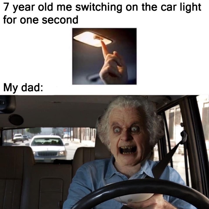 7 year old me turning on the car light - 7 year old me switching on the car light for one second My dad