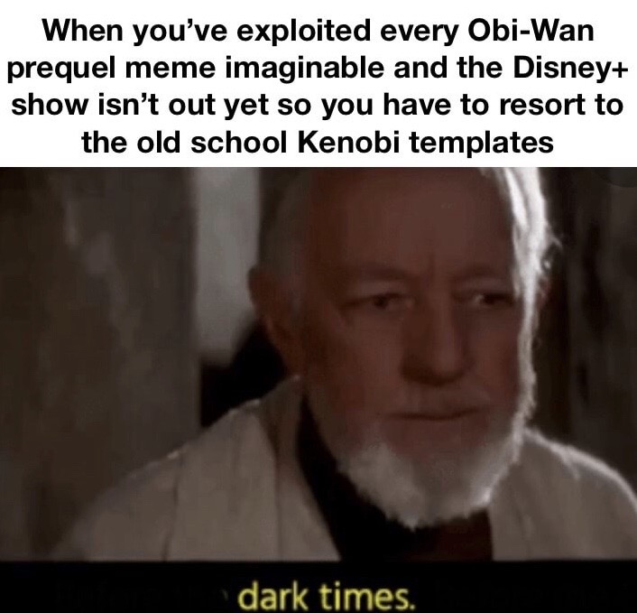 before the dark times before the empire - When you've exploited every ObiWan prequel meme imaginable and the Disney show isn't out yet so you have to resort to the old school Kenobi templates dark times.