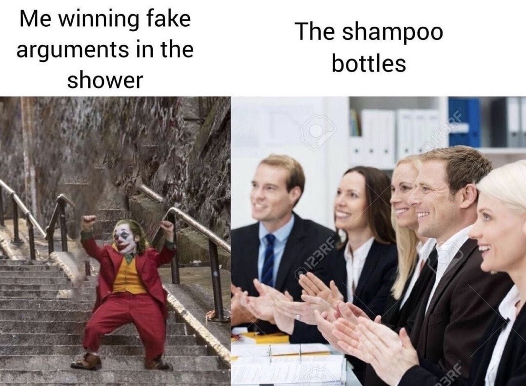 people clapping their hands - Me winning fake arguments in the shower The shampoo bottles 2123RF Bre