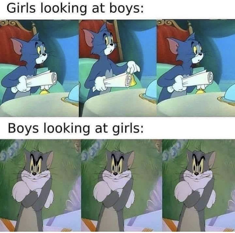 short girl memes tom and jerry - Girls looking at boys Boys looking at girls