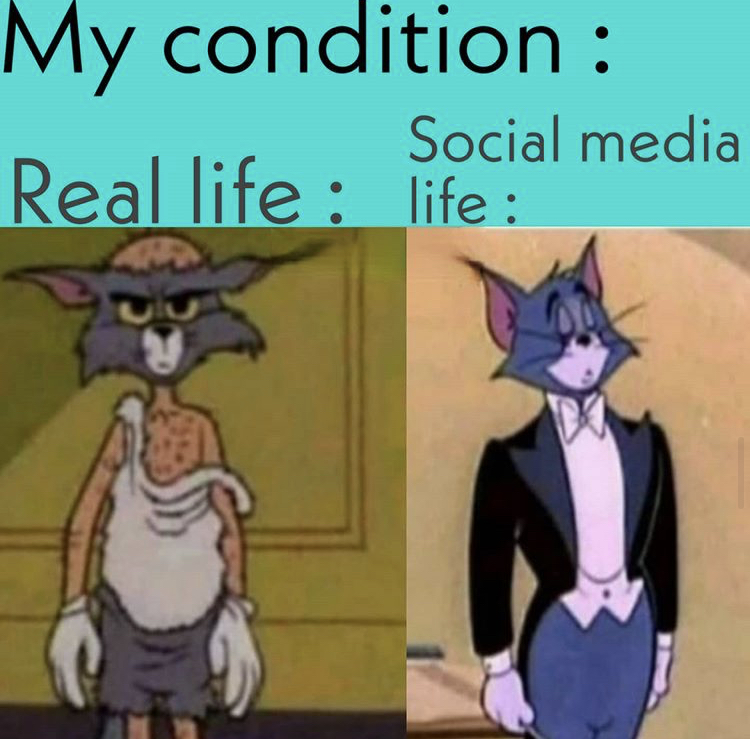 cartoon - My condition Social media Real life life