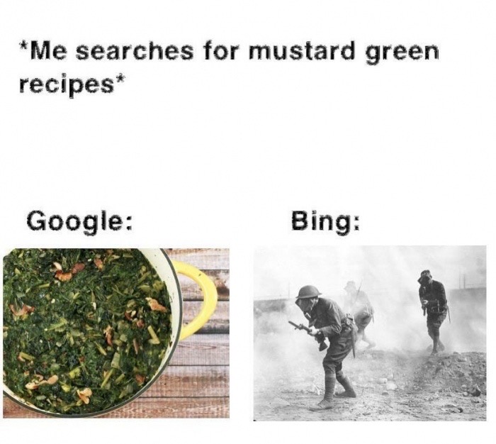 world war 1 - Me searches for mustard green recipes Google Bing