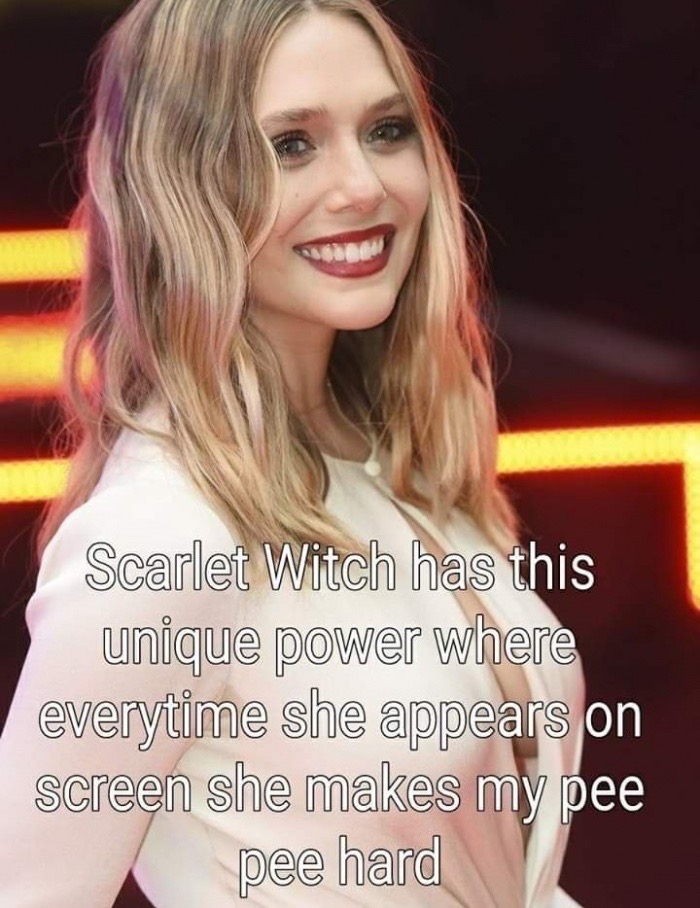 blond - Scarlet Witch has this unique power where everytime she appears on screen she makes my pee pee hard