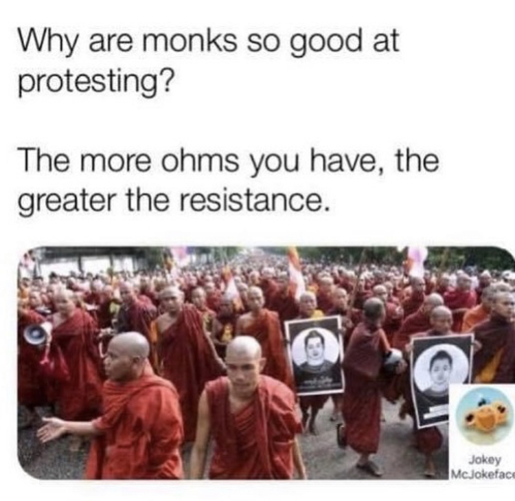 religion - Why are monks so good at protesting? The more ohms you have, the greater the resistance. Jokey McJokeface