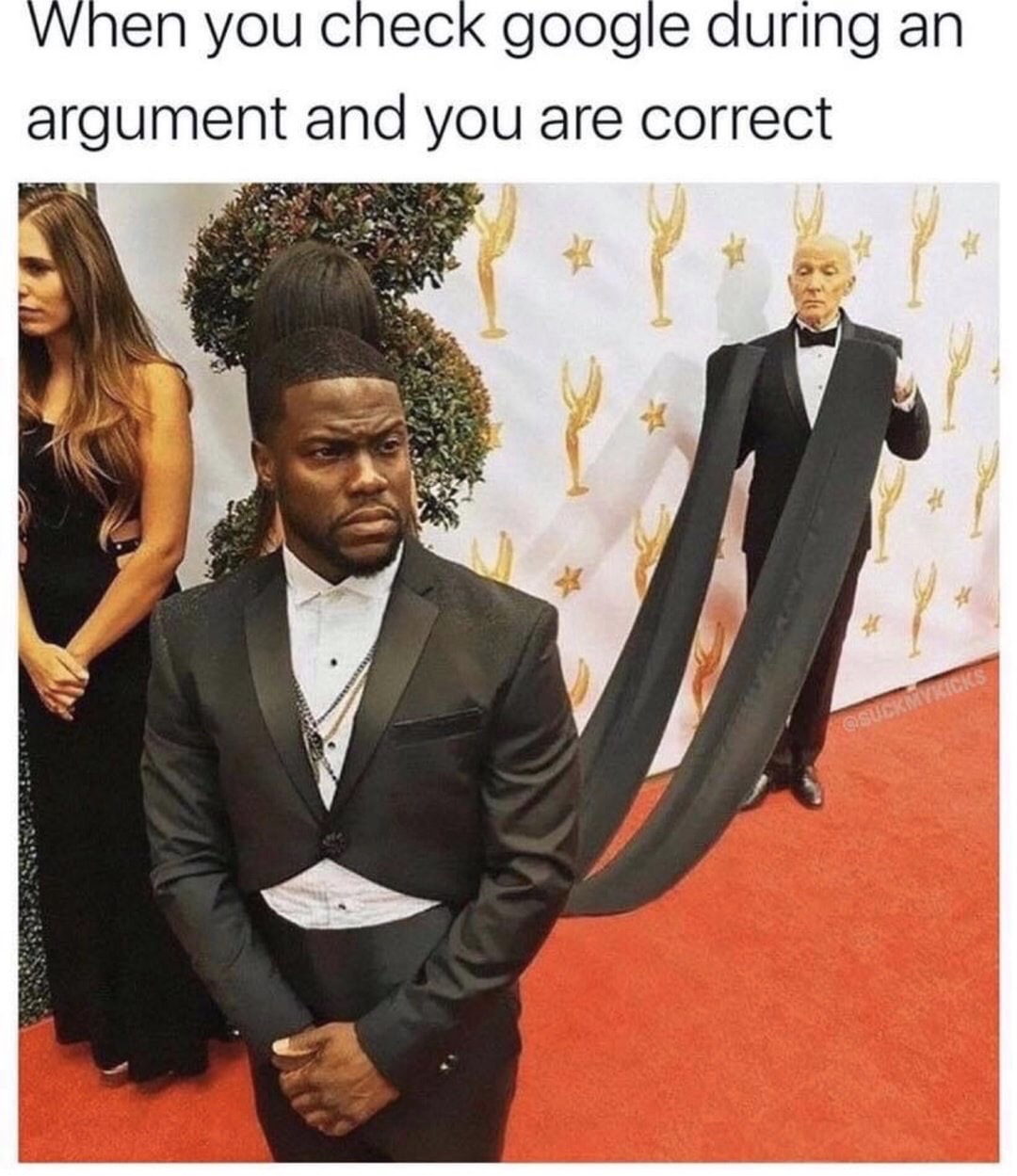 kevin hart wedding meme - When you check google during an argument and you are correct Suckm