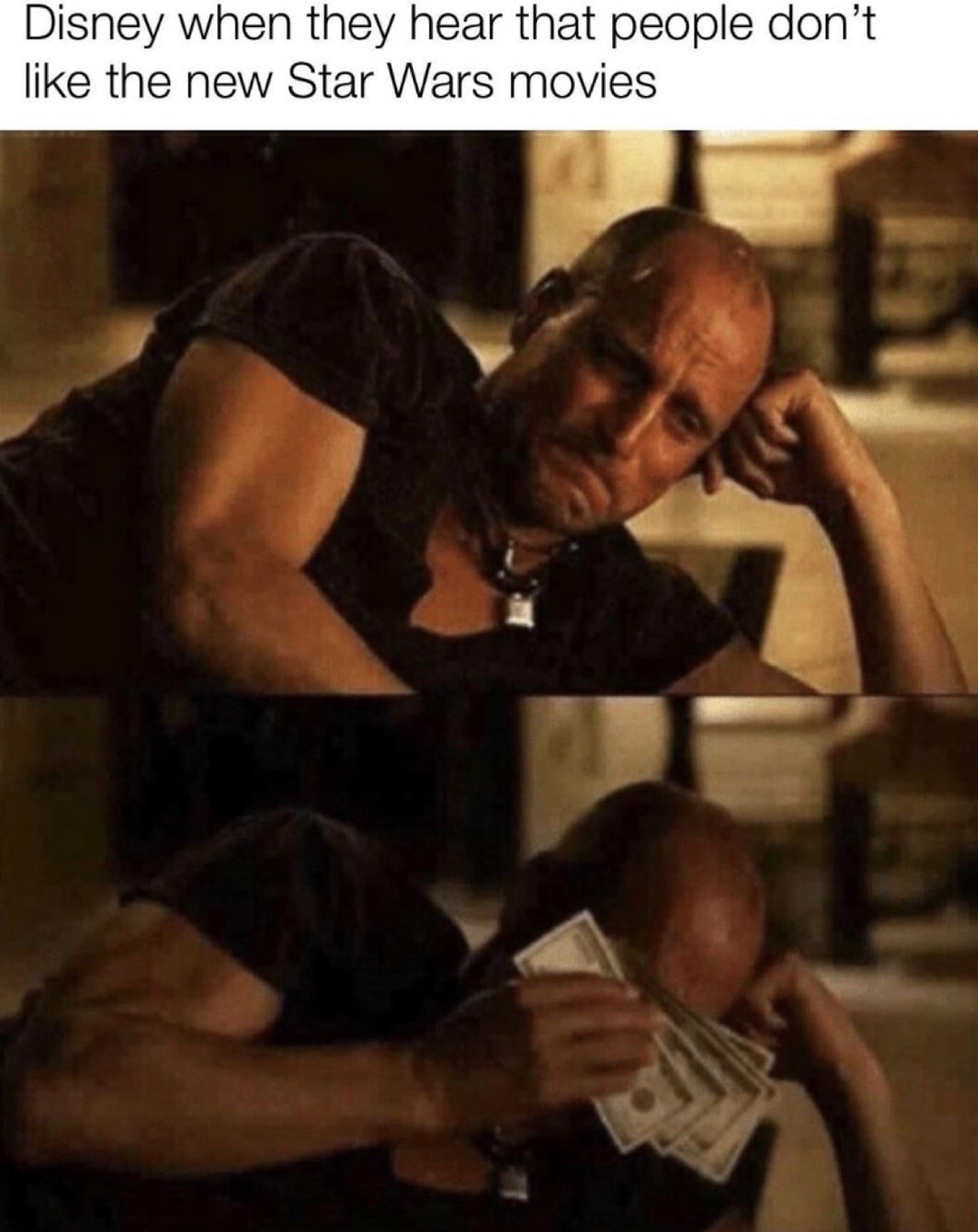 woody harrelson crying money meme - Disney when they hear that people don't the new Star Wars movies