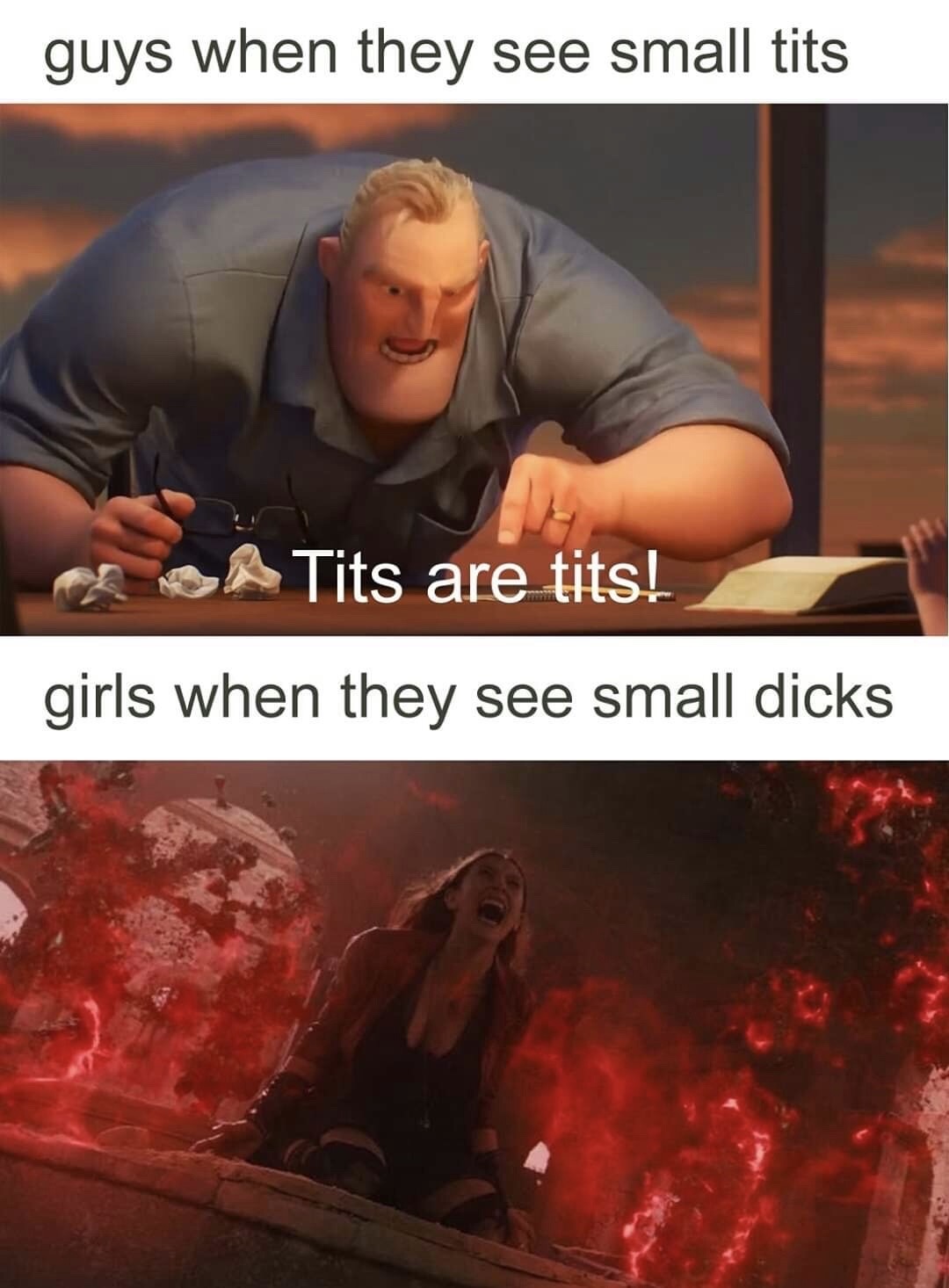 happy new years gay meme - guys when they see small tits Tits are tits! girls when they see small dicks