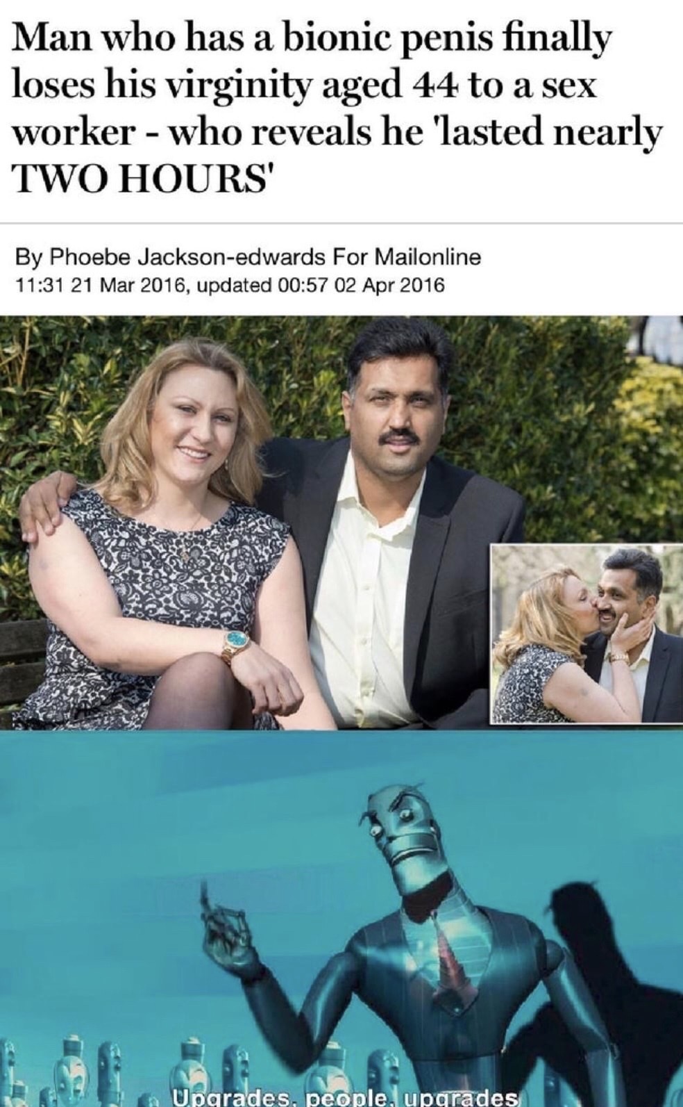Bigweld - Man who has a bionic penis finally loses his virginity aged 44 to a sex worker who reveals he 'lasted nearly Two Hours' By Phoebe Jacksonedwards For Mailonline , updated Upgrades. people, upgrades