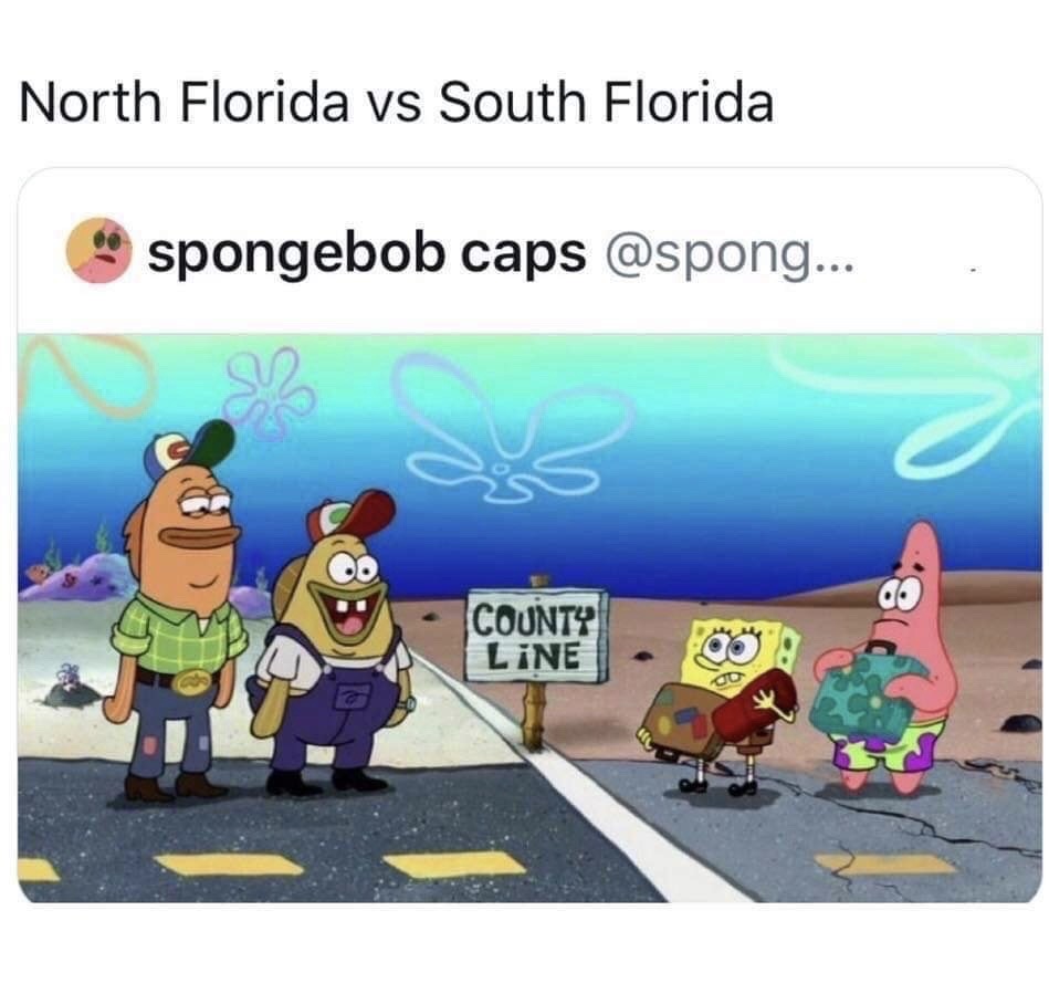 north florida memes - North Florida vs South Florida spongebob caps ... County Line