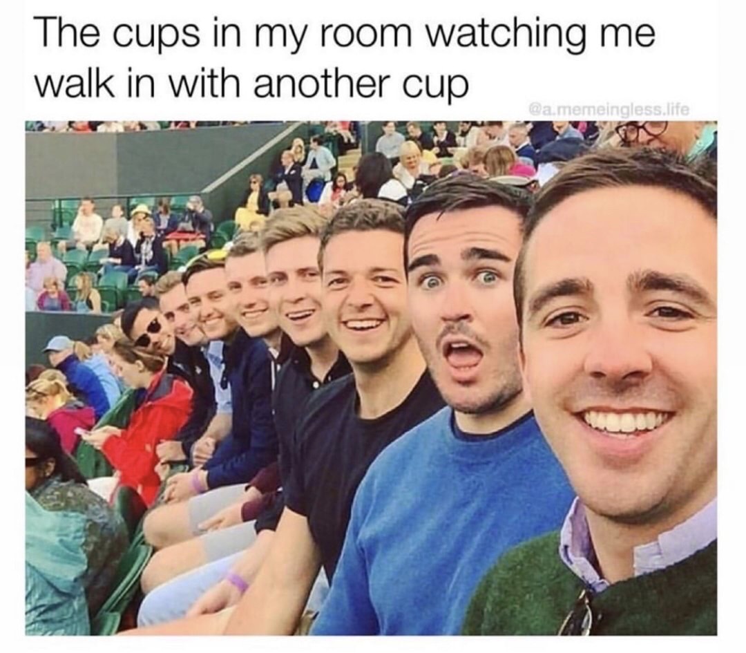brads and chads meme - The cups in my room watching me walk in with another cup .memeingless.life