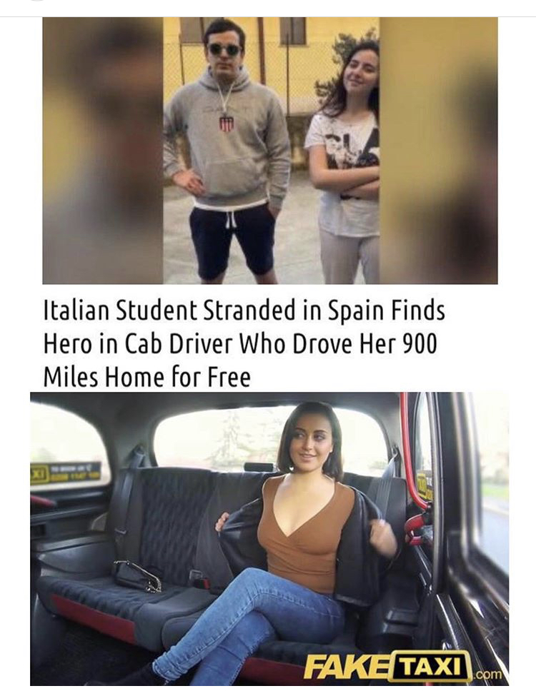 photo caption - Italian Student Stranded in Spain Finds Hero in Cab Driver Who Drove Her 900 Miles Home for Free Fake Taxi