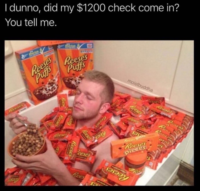 reese's meme - I dunno, did my $1200 check come in? You tell me. Reese Puffs moistbuddha heeses Reese Sasary