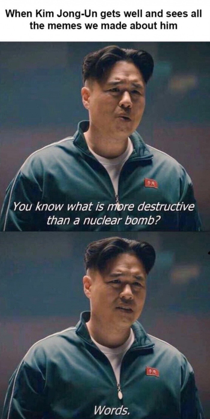kim jong un memes - When Kim JongUn gets well and sees all the memes we made about him You know what is more destructive than a nuclear bomb? Words.