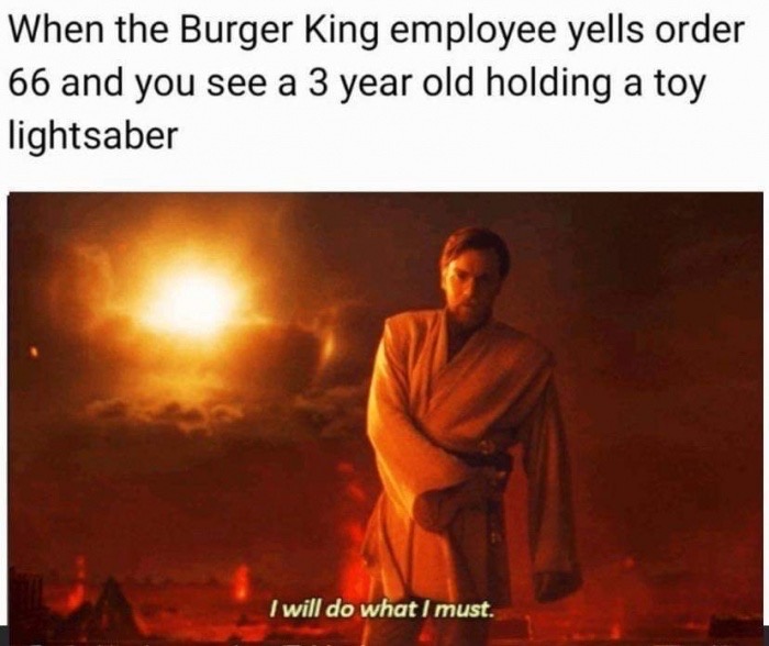star wars i will do what i must - When the Burger King employee yells order 66 and you see a 3 year old holding a toy lightsaber I will do what I must.