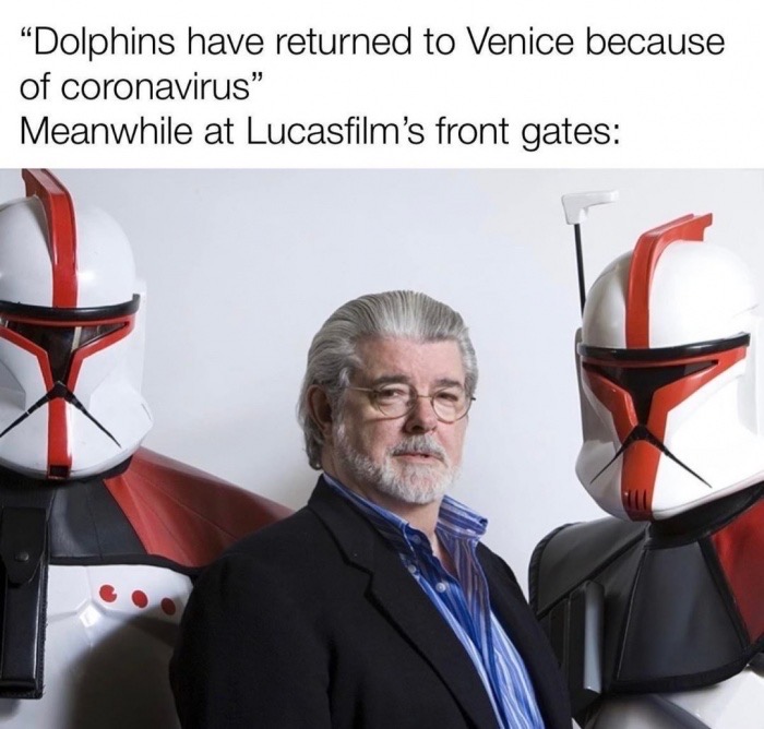 george lucas with clones - "Dolphins have returned to Venice because of coronavirus" Meanwhile at Lucasfilm's front gates