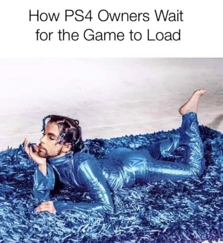prince blue jumpsuit laying on carpet video game meme - How PS4 Owners Wait for the Game to Load