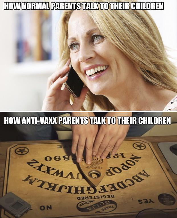 mum on the phone - How Normal Parents Talk To Their Children How AntiVaxx Parents Talk To Their Children ouiji board