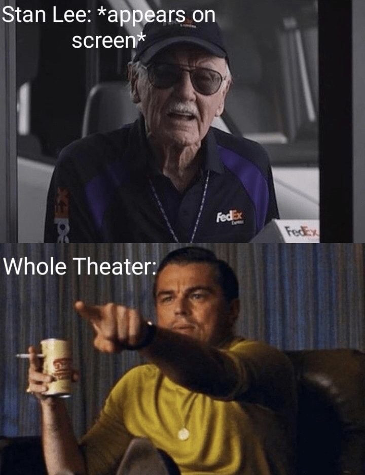 leonardo dicaprio meme pointing - Stan Lee appears on screen Whole Theater
